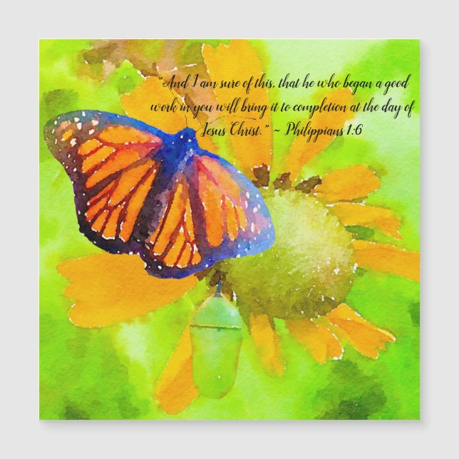 Carte Magnétique Monarch Butterfly et Chrysalis Philippians 1:6 (Devant)