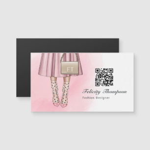 Carte Magnétique Monogramme de créateur de mode rose QR Code