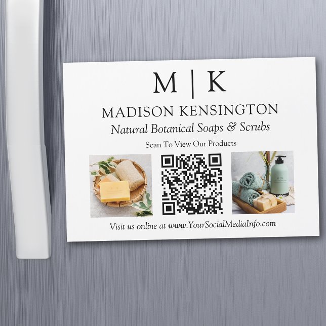 Carte Magnétique Monogramme ou ajouter un logo Photo Business QR Co (Edit to Customize text, colors and more)