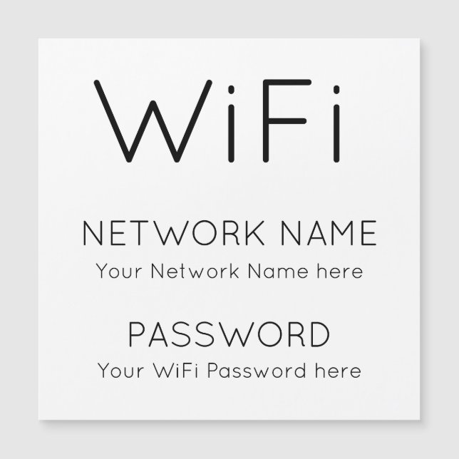 Carte Magnétique Mot de passe du réseau d'informations WiFi Texte n (Devant)