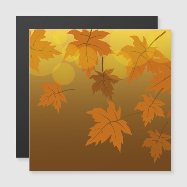 Carte Magnétique Motif d'automne avec feuilles d'érable tombant et  (Devant / Derrière)
