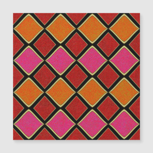 Carte Magnétique Motif diamant Harlequin vibrant en rouge, orange,
