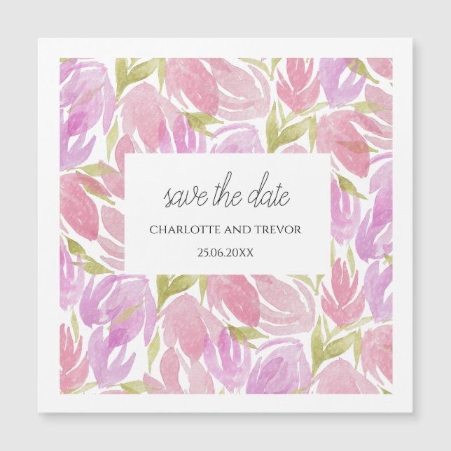 Carte Magnétique Motif Fuchsia rose violet d'aquarelle (Devant)