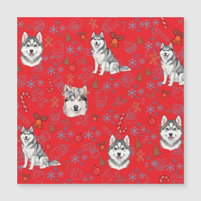 Carte Magnétique Motif sans couture de chien husky mignon pour Noël (Devant)