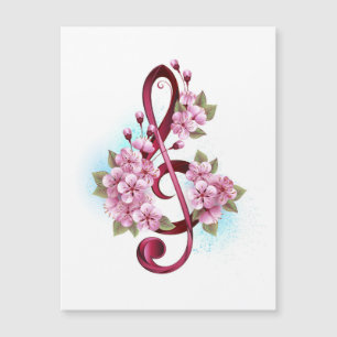 Carte Magnétique Musical treble clef notes with sakura flowers