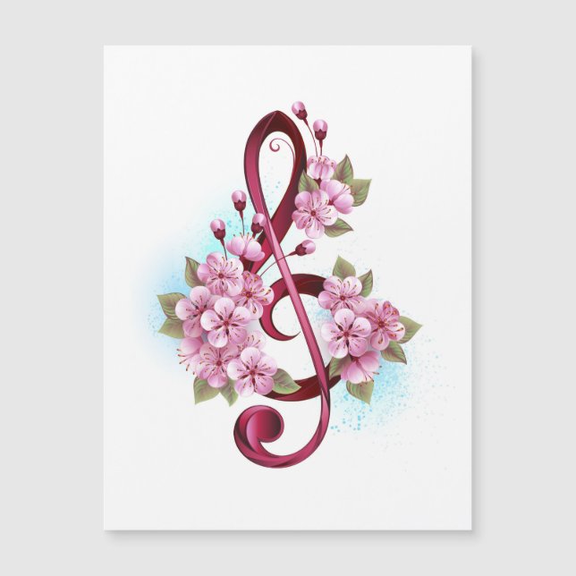 Carte Magnétique Musical treble clef notes with sakura flowers (Devant)