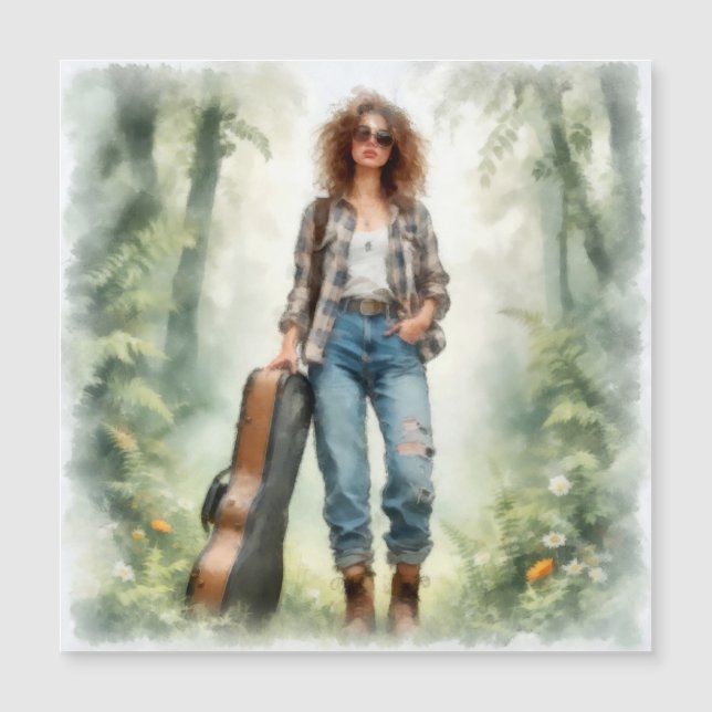 Carte Magnétique Musicienne nomade dans la forêt enchantée (Devant)