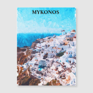 Carte Magnétique Mykonos Grèce aquarelle peinture