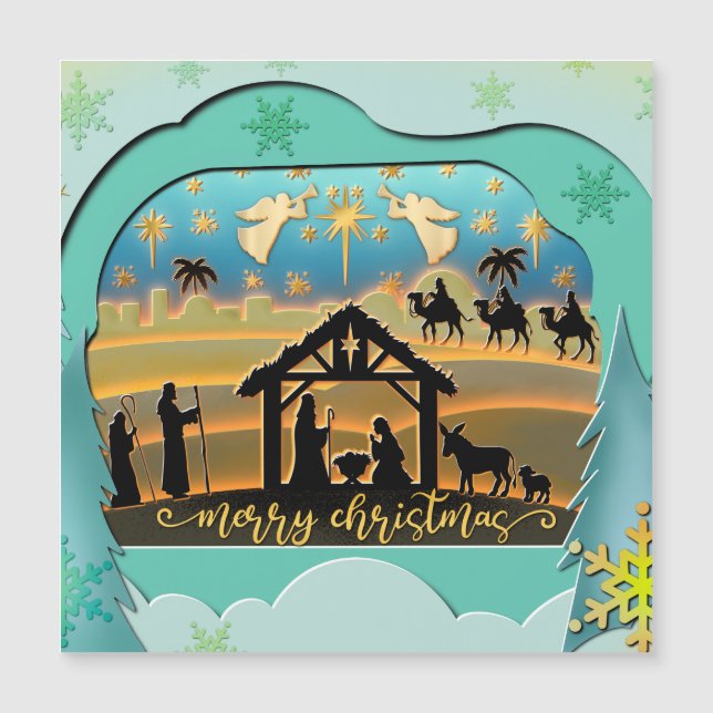 Carte Magnétique Nativité de Noël Bébé Jésus dans la scène Manger (Devant)