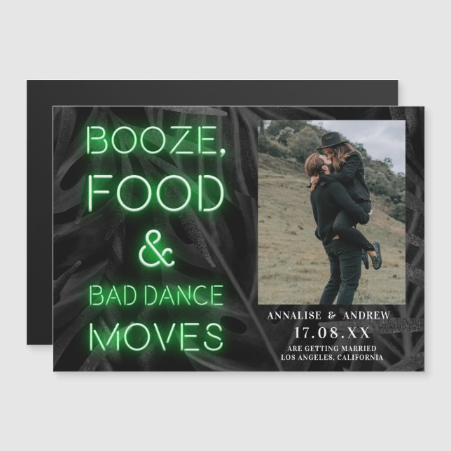 Carte Magnétique Neon vert décontracté feuille de palme enregistrer (Devant / Derrière)