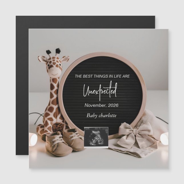Carte Magnétique Neutral Baby Reveal Pregnancy announcement card (Devant / Derrière)
