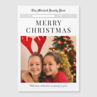 Carte Magnétique Newspaper Merry Christmas magnetic holiday card
