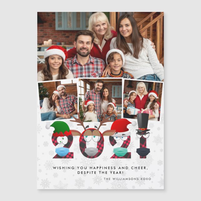Carte Magnétique Noël 2021 Mignons Masques Visage Silly & Photo Pla (Devant)