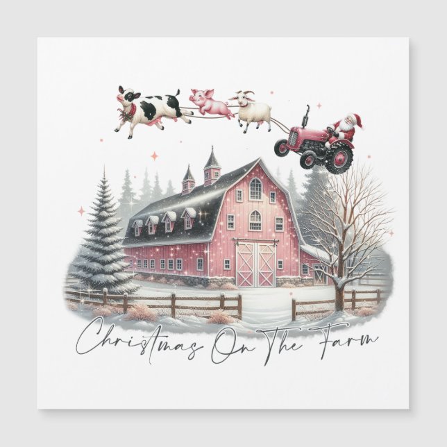 Carte Magnétique Noël à la ferme,Joyeux Noël (Devant)
