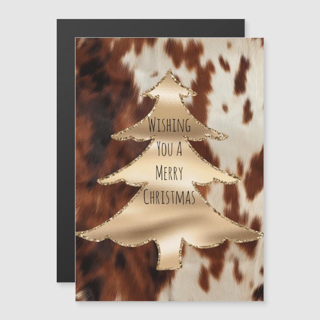 Carte Magnétique Noël en cuir de vache occidentale crème marron (Devant / Derrière)