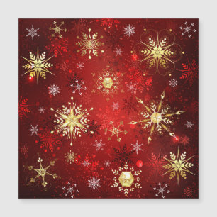 Carte Magnétique Noël Golden Snowflakes sur Arrière - plan rouge