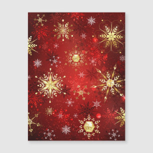 Carte Magnétique Noël Golden Snowflakes sur Arrière - plan rouge