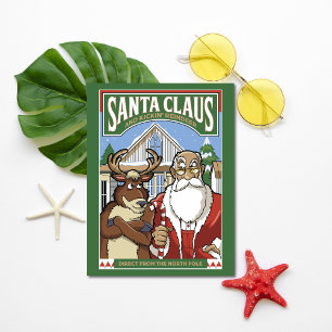 Carte Magnétique Noël Père Noël & Kickin' Reindeer neige