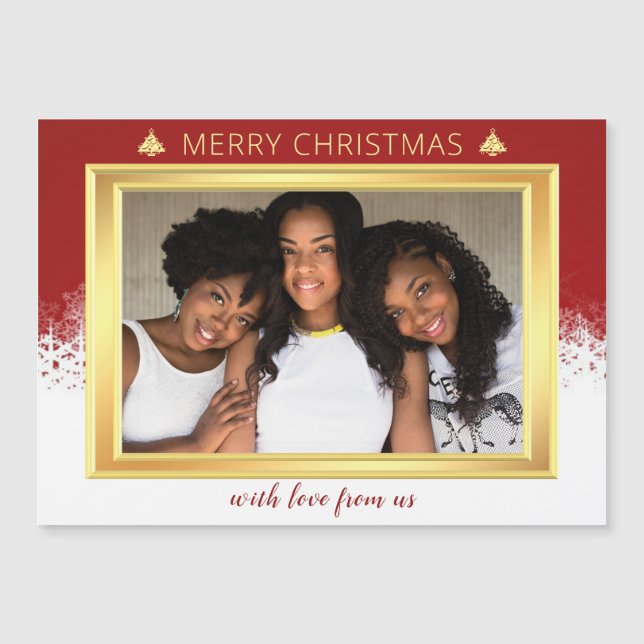 Carte Magnétique Noël Red White and Gold Group Photo Holiday (Devant)