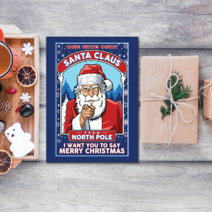Carte Magnétique Noël Vintage Père Noël dit Joyeux Noël