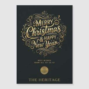 Carte Magnétique Noir et or Joyeux Noël et Bonne Année