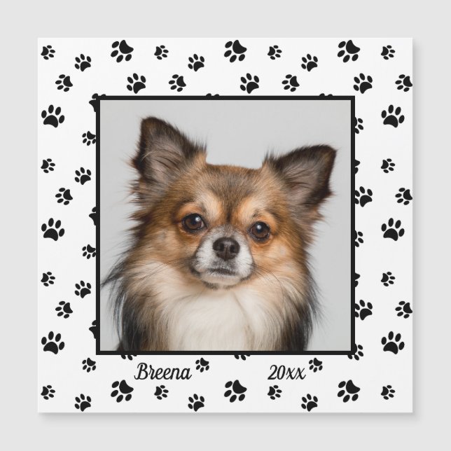 Carte Magnétique Nom du chien mignon Année Photo Empreintes de patt (Devant)
