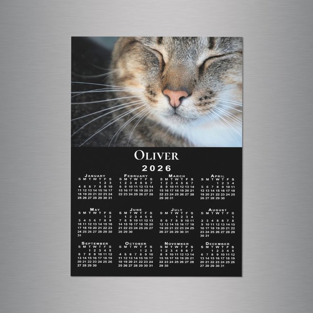 Carte Magnétique Nom photo personnalisé de l'animal de compagnie 20 (Custom Pet Photo Name 2026 Calendar Black Magnet in situ)