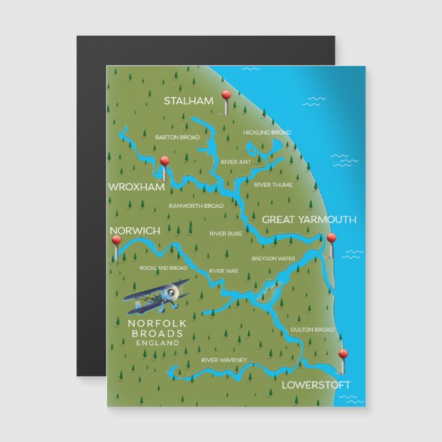 Carte Magnétique Norfolk Broads Angleterre Map. (Devant / Derrière)