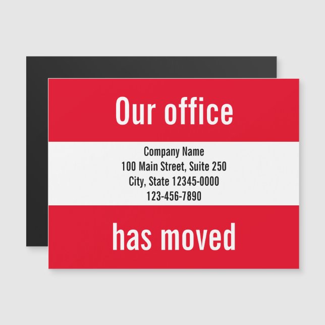Carte Magnétique Notre Bureau A Déménagé Red White Moving Faire-par (Devant / Derrière)