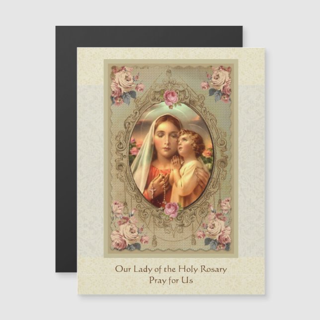 Carte Magnétique Notre Madame des roses roses de Jésus de chapelet (Devant / Derrière)