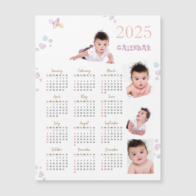 Carte Magnétique Nouveau bébé photo de la première année 2025 Calen (Devant)