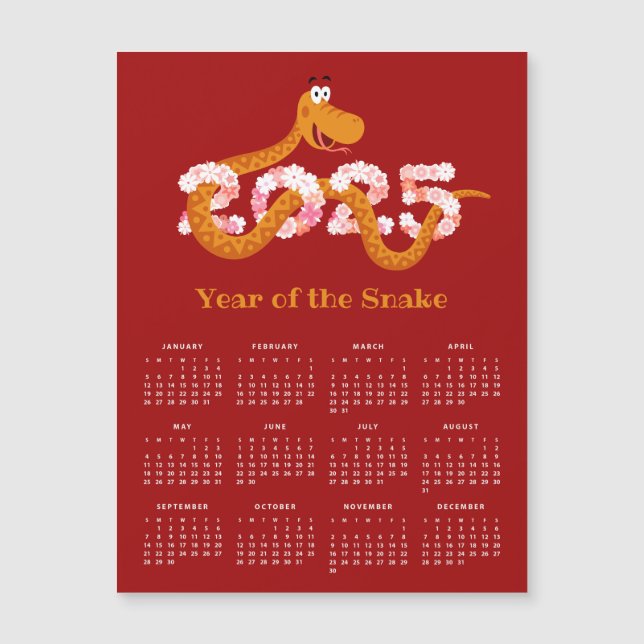 Carte Magnétique Nouvel An Lunaire Chinois Zodiac Snake 2025 Calend (Devant)