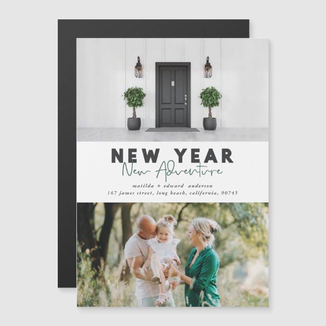 Carte Magnétique Nouvel an nouvelle aventure multi photo vacances (Devant / Derrière)