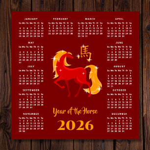 Carte Magnétique Nouvelle année lunaire chinoise Cheval 2026 Calend