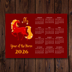 Carte Magnétique Nouvelle année lunaire chinoise Cheval 2026 Calend
