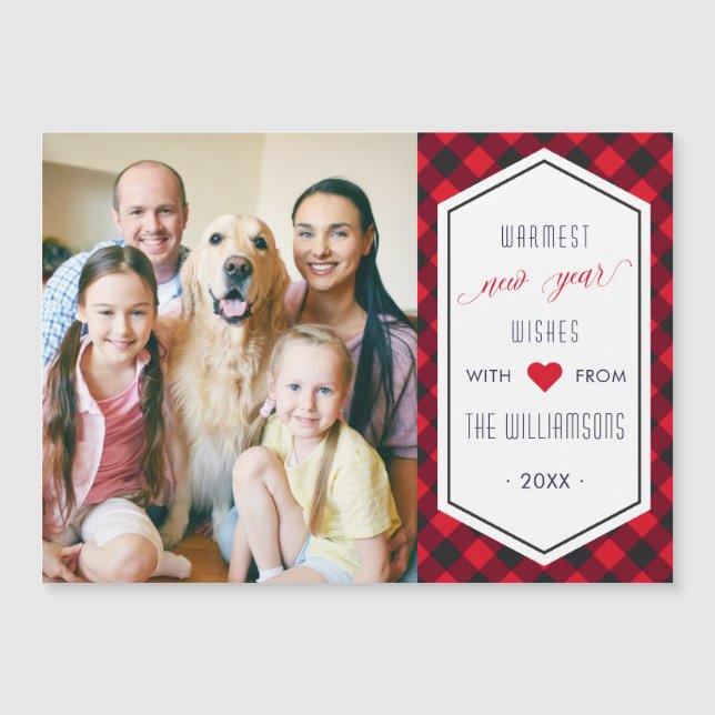 Carte Magnétique Nouvelles années de Buffalo de plaid de vacances (Devant)
