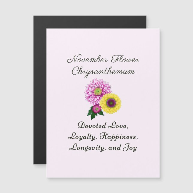 Carte Magnétique Novembre Mois de naissance Fleur Chrysanthème (Devant / Derrière)