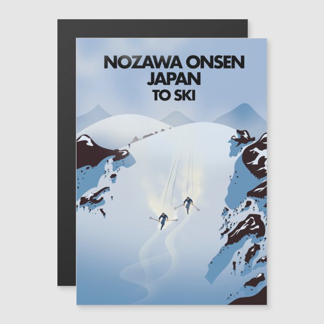 Carte Magnétique Nozawa Onsen Japon impression ski. (Devant / Derrière)