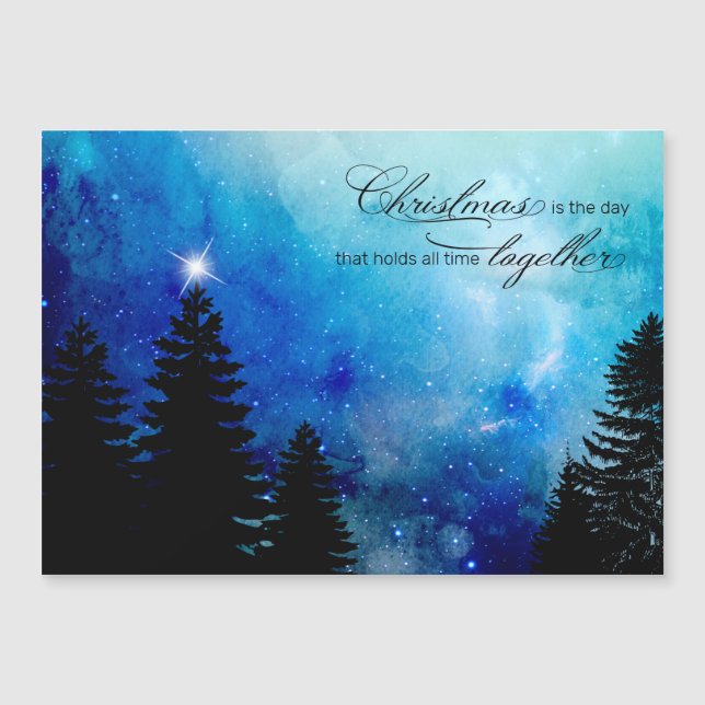 Carte Magnétique Nuit d'hiver étoilée avec étoiles, pin et texte de (Devant)