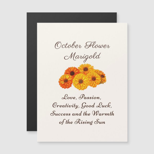 Carte Magnétique Octobre Mois de naissance Fleur Marigold Elegant (Devant / Derrière)