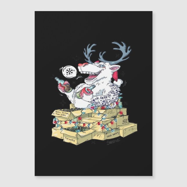 Carte Magnétique Oh Deer Drunk Reindeer Celebrating Christmas Festi (Devant)