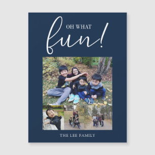 Carte Magnétique Oh What Fun Holiday Photo Modern Blue Christmas