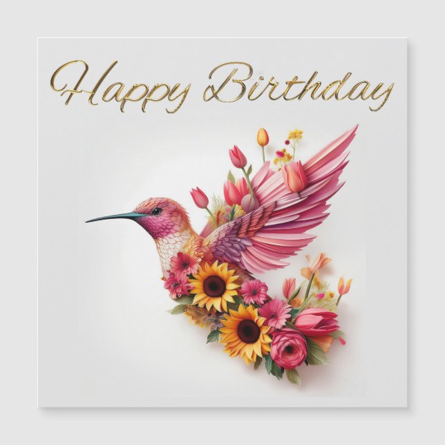 Carte Magnétique Oiseau de mer avec des fleurs Joyeux anniversaire (Devant)