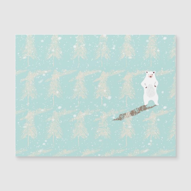 Carte Magnétique Oiseau glacé dans la forêt de neige (Devant)