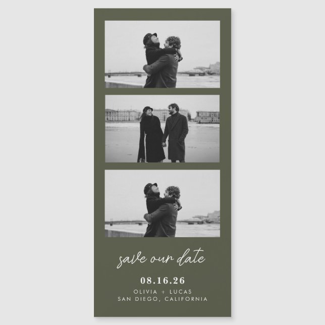 Carte Magnétique Olive Green Photo Strip Magnetic Wedding (Devant)