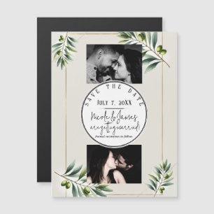 Carte Magnétique Olive vert Olive Leaf Bone Blanc & Or Enregistrer 