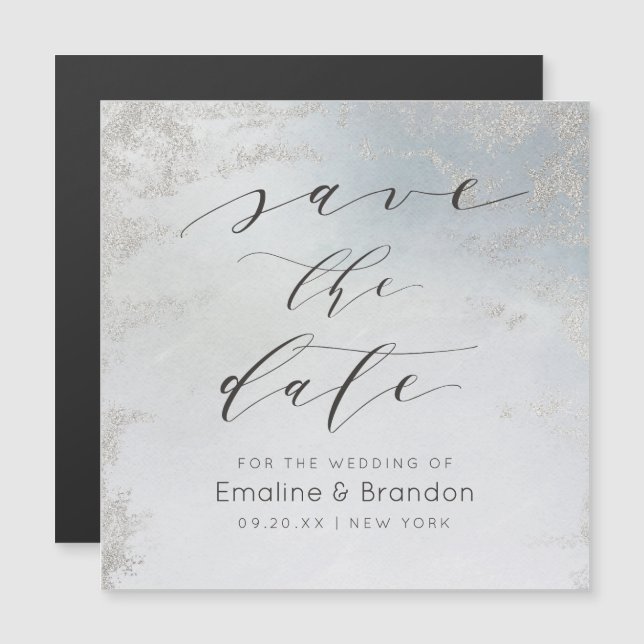 Carte Magnétique Ombre Dusty Blue Frosted Silver Foil Enregistrer l (Devant / Derrière)