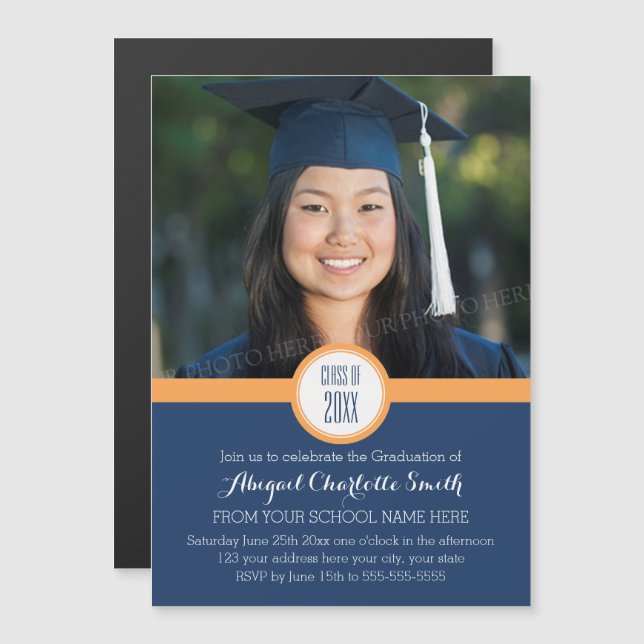 Carte magnétique Orange Blue Modern Graduation Par (Devant / Derrière)