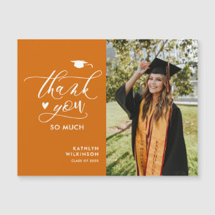 Carte Magnétique Orange Élégant Script Simple Merci de graduation