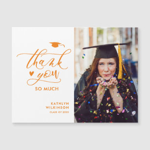 Carte Magnétique Orange Élégant Script Simple Merci de graduation